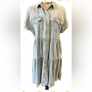 Denim Tiered Button Front Mini Dress XL
